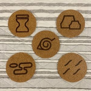 Naruto Hidden Village Symbols Cork Coasters Lot of 5